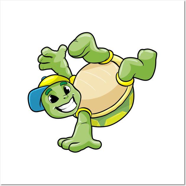 Turtle as dancer at break dance with a cap Wall Art by Markus Schnabel